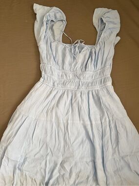 Hollister Light Blue Flutter Sleeve Smocked Mini Dress